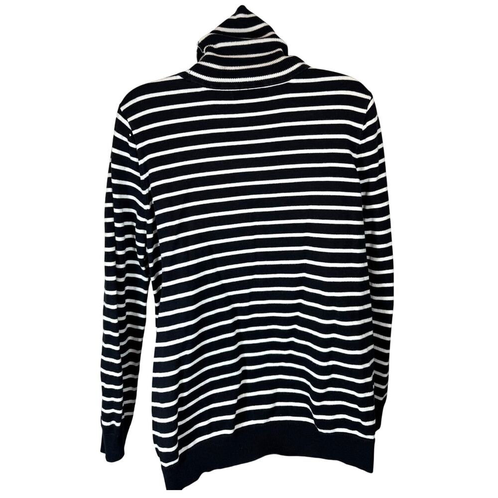 Lauren Ralph Lauren 1x women 100% cotton black white striped turtleneck academia - Picture 2 of 6